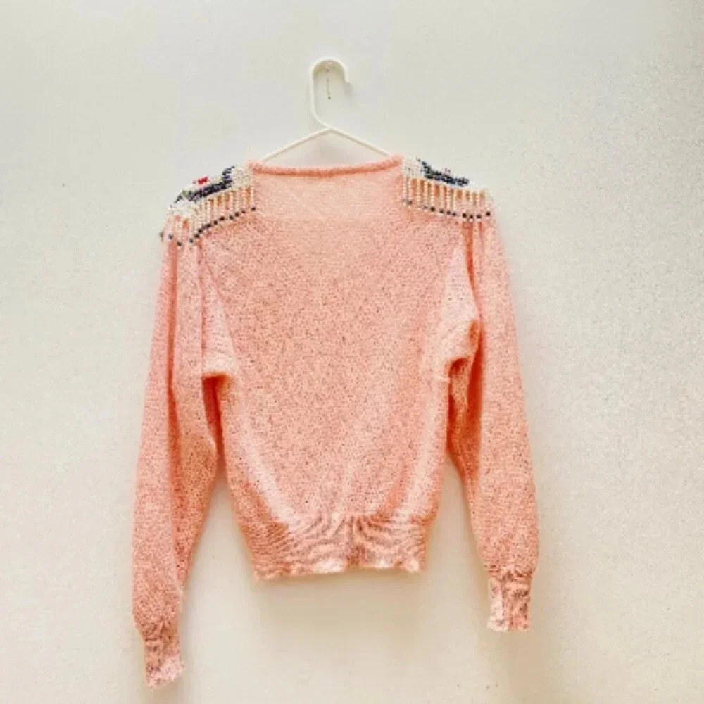 VINTAGE - Rare Giusi Slaviero Parma Italy Shoulder Tassel V-neck Sweater - Picture 3 of 10